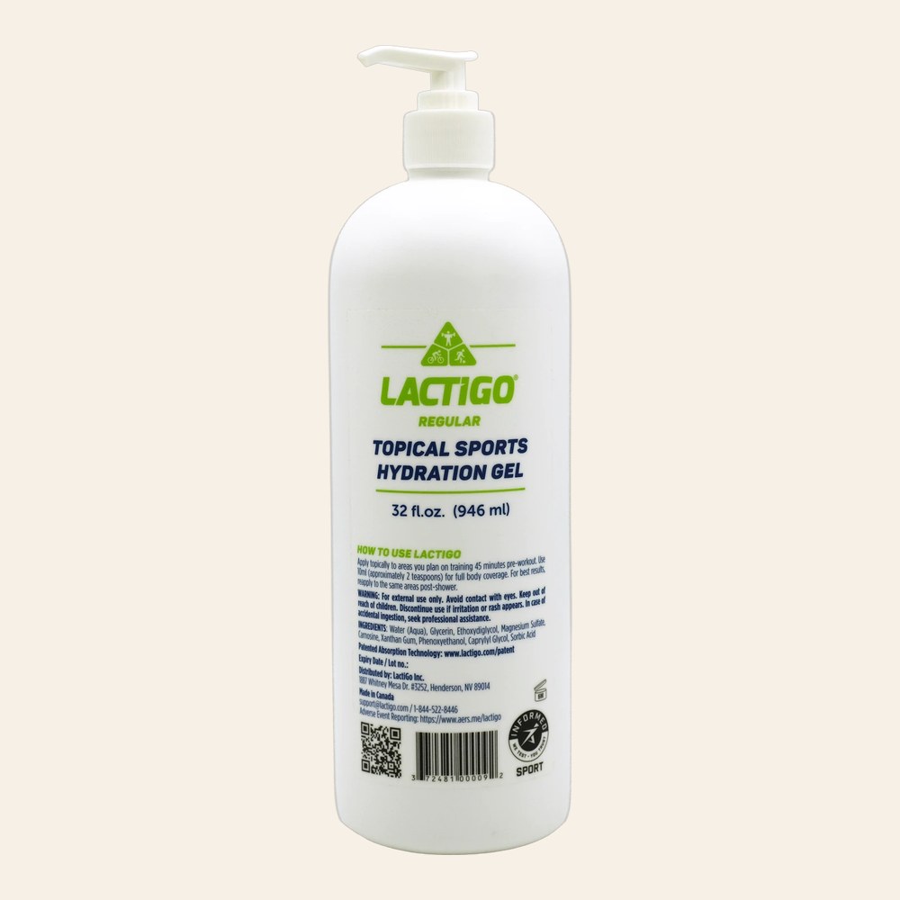 LactiGo Regular topical sports hydration gel, 946 mL pump bottle